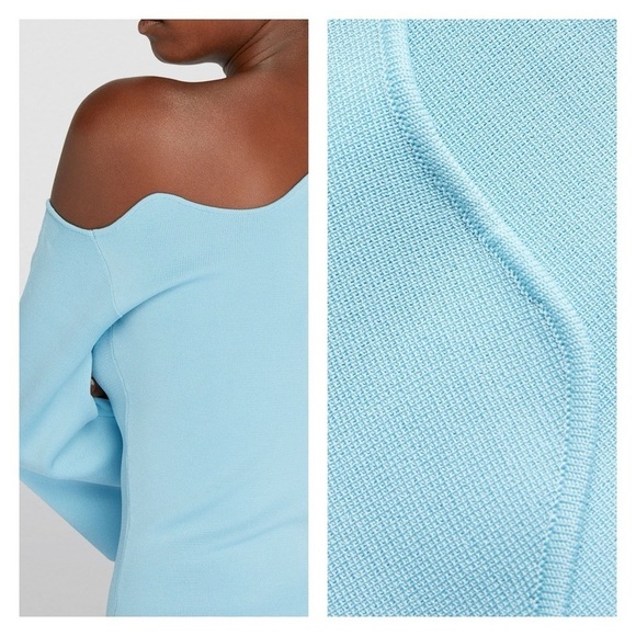 MALENE BIRGER dress light blue medium one shoulder long sleeve knit Velame NWOT - Picture 3 of 11